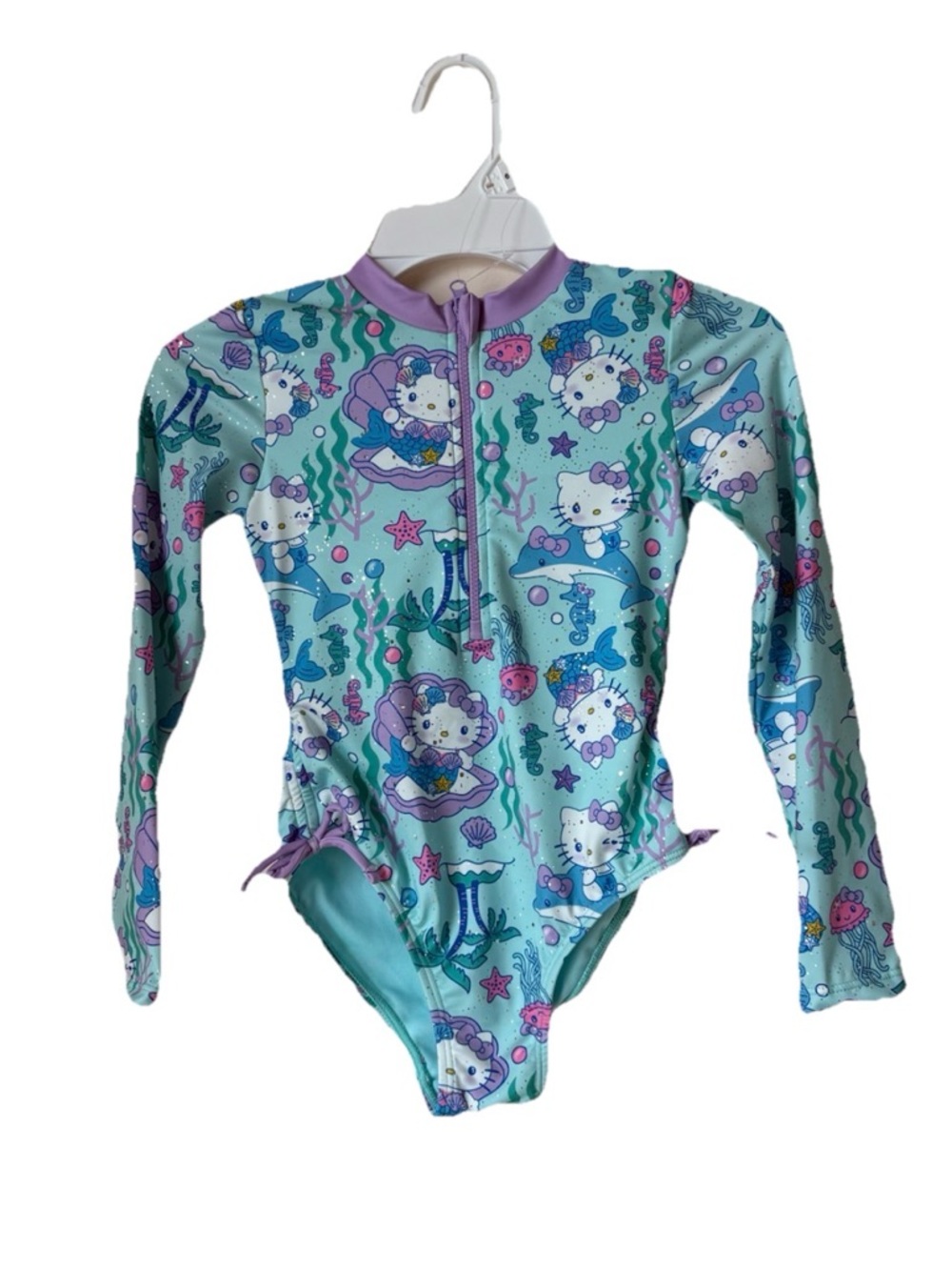 Hello Kitty Girls Long Sleeve Swimsuit Glittery Zip Up Mermaid Sea Life 6